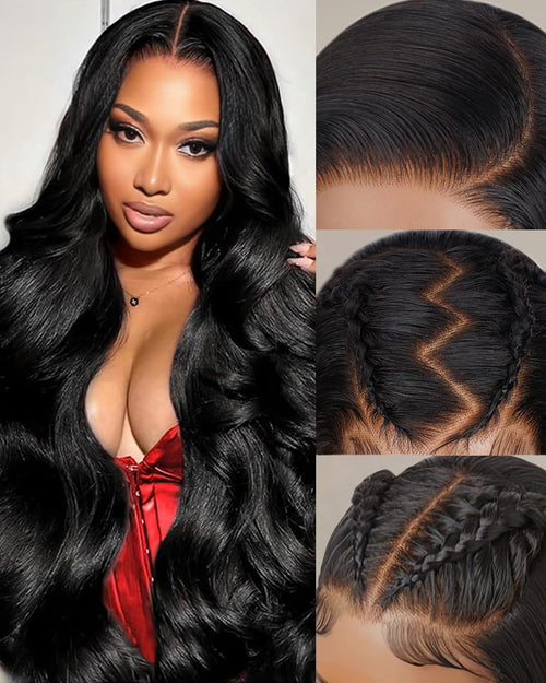 28 Inch 13x6 Body Wave Lace Front Wigs Human Hair 200% Density 12A Real Skinlike HD Lace Black Human Hair Wig Pre Plucked with Baby Hair for Women Soft Last 9-12 Months Suitable for Your Daily Life